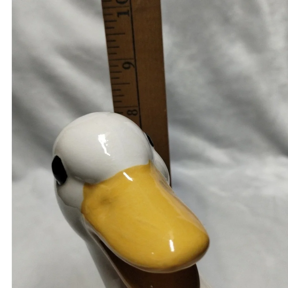 Vintage White Ceramic Duck Figurine Glossy Hand Painted Farmhouse Decor 8.5 Inch